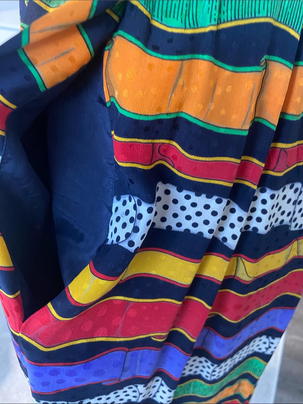 Anne Klein Multicolored Striped Maxi Skirt with Polka Dot Bands EUC S 100% Silk - Picture 12 of 12